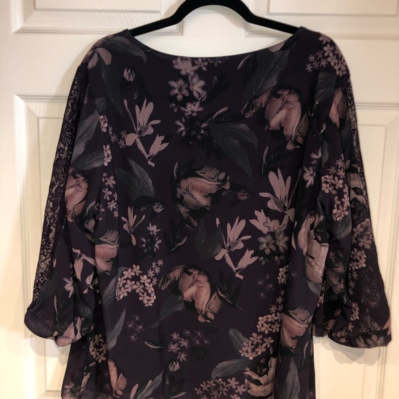 CLEO | Purple Floral Blouse with Lace Detail on Sleeves: XXL - Picture 2 of 13